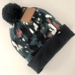 The North Face Ski Tuke Beanie Pom Hat in Mallard Blue Abstract OS NWT